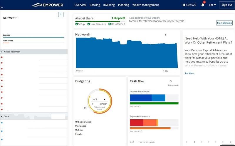 Empower Personal Dashboard – Best Free Budgeting App 2025 Empower Personal Dashboard retirement planner interface – best budget app free for financial goals.