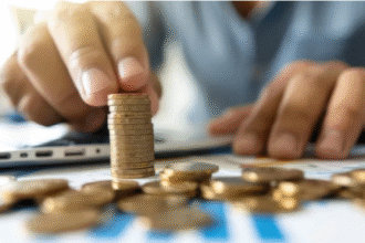 leveraged strategies in finance, showing decision-making with coins and investments